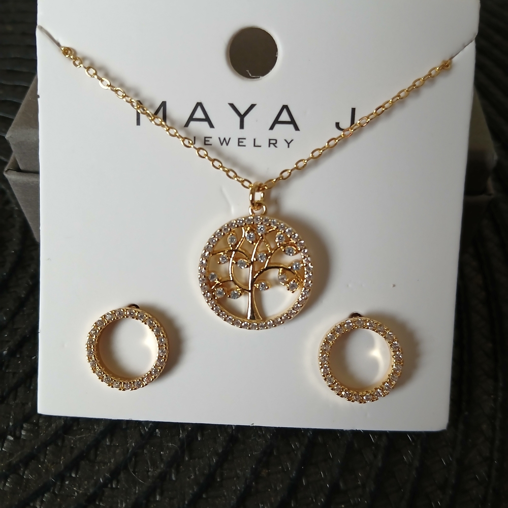 Maya J Gold PlatedTree Of Life Pendant Necklace Set